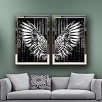 Siyah Beyaz Renkli Melek Kanatları Temalı Aynalı Çerçeveli 2 li Kanvas Tablo Seti 100x70 cm 3SETKNT004