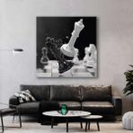 Siyah Beyaz Satranç Tahtası Şah ve Mat Piyon Oyun Kare Kanvas Tablo - 60 X 60