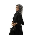 Siyah-Beyaz Soyut Etnik Desen Twill İpek Eşarp
