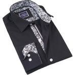 Siyah Beyaz Yaka ve Manşet Içi Şal Desenli Slim Fit Erkek Gömlek - 5XL