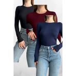 Siyah-Bordo-Lacivert 3'lü Bisiklet Yaka Basic Uzun Kollu Body Siyah-Lacivert-Bordo / Standart - Çok Renkli-KR1