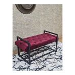 Siyah Boyalı Metal 80 Cm Puf Bench - Antre Puf - Hol Bench - Puf - Oturak - Bench Bordo Renk 90 X 45 Boyut/Ebat