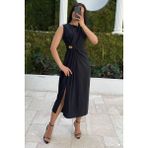 Siyah Bronşlu Midi Boy Kadın Elbise MG2418 - XL