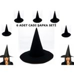 Siyah Cadı Şapkası Keçe Yetişkin Boy 6'lı Set