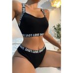 Siyah Çapraz Sırt Ve Love Yazı Detaylı Iç Çamaşır Takımı