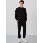 Siyah Casual O Yaka Lastik Paça Pamuklu Erkek Oversize Eşofman Takımı - 85120