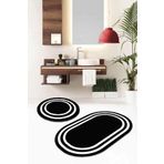 Siyah Çerçeve Desen Oval Banyo Klozet Paspas Seti BS075