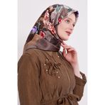 Siyah Çiçek Desen Twill Ipek Eşarp