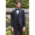 Siyah Çıkarılabilir Kırlangıç Yaka Yelekli Likralı 6 Drop Slim Fit Smokin Damatlık 1001240200 - 42