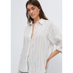 Siyah Çizgili Beyaz Keten Gömlek Oversize/Geniş Kesim 1210748-81510