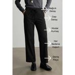 Siyah Çizgili Dokuma Büyük Beden Krep Kumaş Pantolon-Siyah-3XL