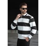 Siyah Çizgili Polo Yaka Erkek Kazak E7173 - XL