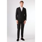 Siyah Çizgili Sivri Yaka Slim Fit Erkek Takım Elbise - 60