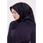 Siyah Çizgili Twill Ipek Eşarp