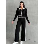 Siyah Classy Polo Yaka Kontrast Şeritli Triko Takım