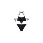 Siyah Çok Dar Kalıp Taşlı Püsküllü Dantel Detaylı Yarım Dolgulu Üçgen Bikini Takımı