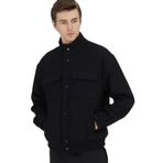 Siyah Comfort Fit Dik Yaka Casual Dokuma Mont