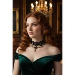 Siyah Dantel Choker Kolye - Oval Siyah Kristal Taşlı Viktorya Stil Gotik Boyunluk - Standart