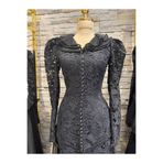 Siyah Dantel İşlemeli Uzun Kollu Vintage Abiye Elbise siyah 36