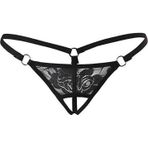Siyah Dantelli Özel Bölgesi Açık G-String 1167