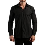 Siyah Dar Kesim Slim Fit Uzun Kol Düz Renk Erkek Gömlek - 151-20