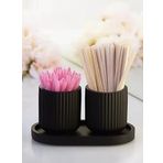 Siyah Dekoratif Tepsili Set - 4 Parça Çok Amaçlı Dekoratif Banyo Seti & Mumluk