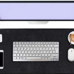 Siyah Deri Mouse Pad Dikişli Kenar Çift Yönlü Kullanım Masa Matı Sümen 70x30 L