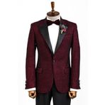 Siyah Desenli Simli Bordo Erkek Smokin Ceket