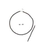 Siyah Doğal İnci Sıralı Kolye Bileklik Küpe Üçlü Set (Sarı)