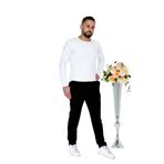 Siyah Duble Paça Beli Lastikli Bağcıklı Dokum Kumaş Pantolon