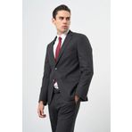 Siyah Düz Bez Ayağı Mono Yaka Tam Astar Çift Yırtmaç 2 Düğme 6 Drop Comfort Fit Classic Takım Elbise 1001245167