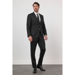 Siyah Düz Desen Mono Yaka 6 Drop Comfort Fit Esnek Takım Elbise 1001260167