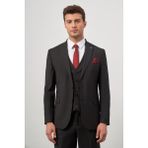Siyah Düz Kılıç Yaka Çift Yırtmaç 2 Düğme Yelekli 6 Drop Slim Fit Classic Takım Elbise 1001245151 - 52