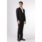 Siyah Düz Renk Yünlü Slim Fit Erkek Takım Elbise