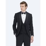 Siyah Düz Slim Fit Demonte Yaka Dokuma Y Smokin Takım Elbise