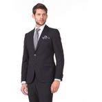 Siyah Düz Slim Fit Yün Karışımlı Takım Elbise
