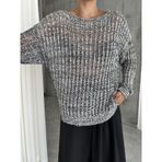 Siyah-ekru Lace Kayık Yaka Pullu Kazak