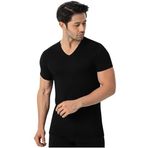 Siyah Erkek Bambu V Yaka Kısa Kollu Fanila Atlet, 2XL, LX3905-198IGP101064