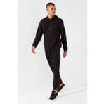 Siyah Erkek Kanguru Cep Standart Kalıp Kapüşonlu Sweatshirt-87872