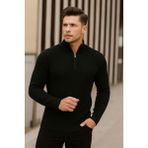 Siyah Erkek Oversize Fermuarlı Balıkçı Triko Kazak - XL