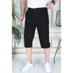Siyah Erkek Slim Fit Kapri Likralı Gabardin/kanvas Kargo Cepli Bermuda - 38
