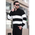 Siyah Fermuar Yaka Çizgili Erkek Kazak E7272 - 2XL