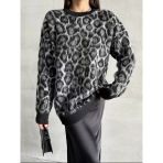 Siyah Fiona Bisiklet Yaka Leopar Desenli Kazak