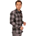 Siyah Füme Dama Oduncu Slimfit Hediye Kutulu Erkek Gömlek M