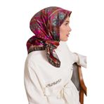 Siyah-Fuşya Vectör Desen Twill İpek Eşarp
