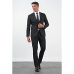 Siyah Gabardin Mono Yaka 8 Drop Slim Fit Dar Kesim Basic Takım Elbise 1001255006