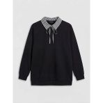 Siyah Gömlek Yaka Ekose Kadın Sweatshirt Tunik