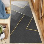 Siyah Gri Altın Çizgili Halı Yollukları Mutfak Salonu Merdivenleri için Uzun Yıkanabilir Alan Halısı Boyutlar: 100 cm ila 6 m Mükemmel Zemin Paspası (80x300 cm / 2,6ft x 9,8ft)