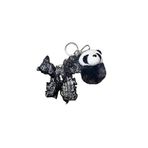 Siyah Gümüş Kelebek Desenli Anahtarlık, Panda Peluş Ponpon Çanta Aksesuarı, Çanta aksesuarı panda çanta charmı fiyonk anahtarlık tasarım charm panda charm