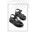 Siyah Hakiki Deri Kadın Sandalet K05763091803